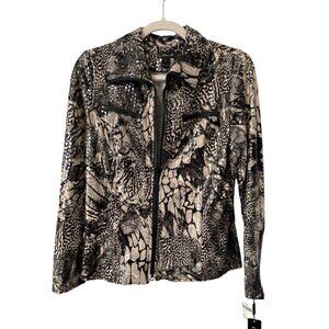 Vintage Clara S Full Zip Jacket Sz Small Animal Print Black Beige Deadstock NEW